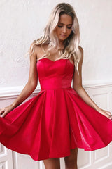 Cute Red Strapless A-line Satin Homecoming Dress-27dress