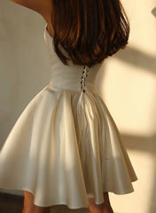 Cute Short A-line Satin Strapless Wedding Dresses with Pockets-27dress