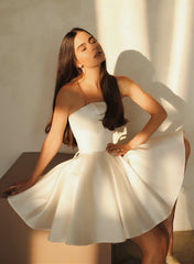 Cute Short A-line Satin Strapless Wedding Dresses with Pockets-27dress