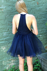 Cute Short Hot Pink Halter Homecoming Dress