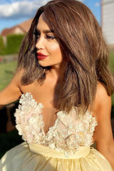 Cute Strapless Yellow Short Homecoming Dress with Flowers