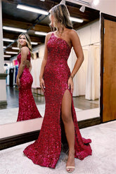 Long Mermaid Evening Dress V Neck with Sequins and Slit