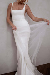 Spaghetti Straps Sleeveless Mermaid Backless Wedding Dress