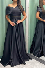 Elegant Off-the-Shoulder Long Pleated Evening Dress On Sale