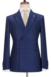 Dark Peaked Lapel Bespoke Blue Business Suits