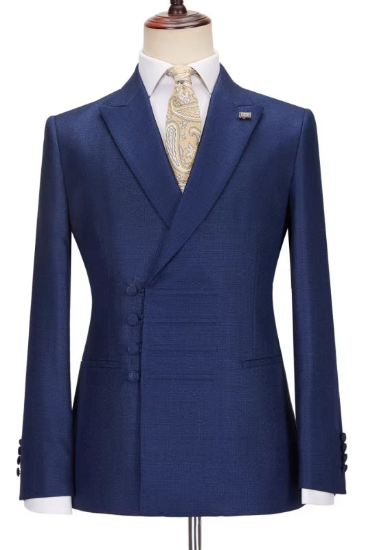 Dark Peaked Lapel Bespoke Blue Business Suits