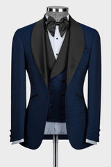 Dark Blue Shawl Lapel Three Pieces Wedding Men Suits