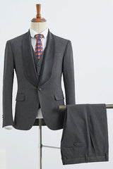 Dark Gray 3 Pieces Slim Fit Wedding Suit For Grooms