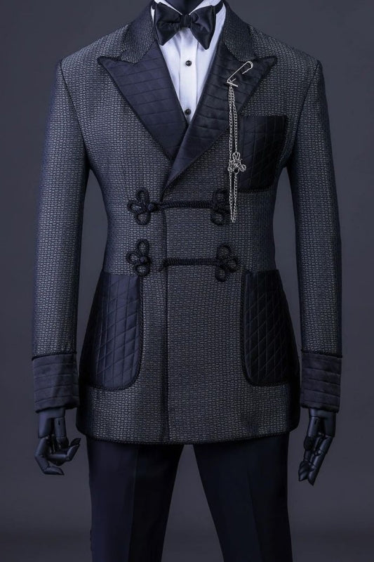 Dark Peace Lapel Two Pieces Bespoke Gray Prom Suits