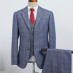 Dark Gray Plaid 3 Pieces Notched Lapel Formal Menswear