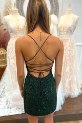 Dark Green Beaded Sequins Bodycon Homecoming Dress