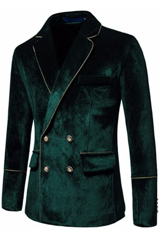 Dark Notched Lapel Double Breasted Velvet Green Prom Suits