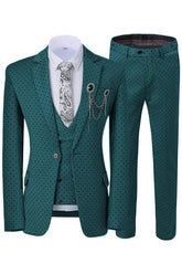 Dark Notched Lapel Three Pieces Bespoke Green Prom Suits
