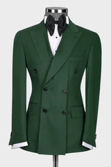 Dark Peaked Lapel Double Breasted Bespoke Green Prom Suits