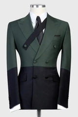Dark Peaked Lapel Double Breasted Fashion Green Prom Suits