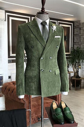 Dark Peaked Lapel Double Breasted Green Prom Suits