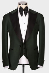 Dark Peaked Lapel Three Pieces Men Green Prom Suits