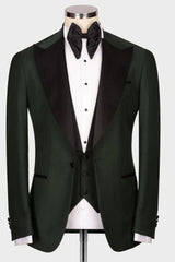 Dark Peaked Lapel Three Pieces Men Green Prom Suits