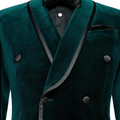 Dark Shawl Lapel Double Breasted Velvet Green Wedding Suits