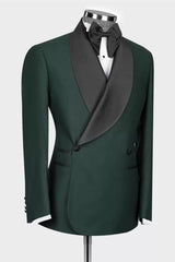 Dark Shawl Lapel Double Breasted Green Wedding Suits