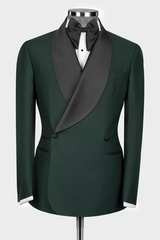 Dark Shawl Lapel Double Breasted Green Wedding Suits