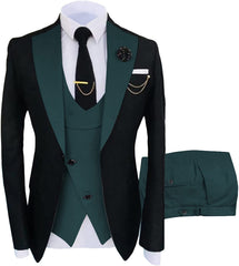 Dark Shawl Lapel Three Pieces Green Prom Suits