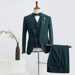 Dark Green Three Pieces Slim Fit Tailored Suit For Business
