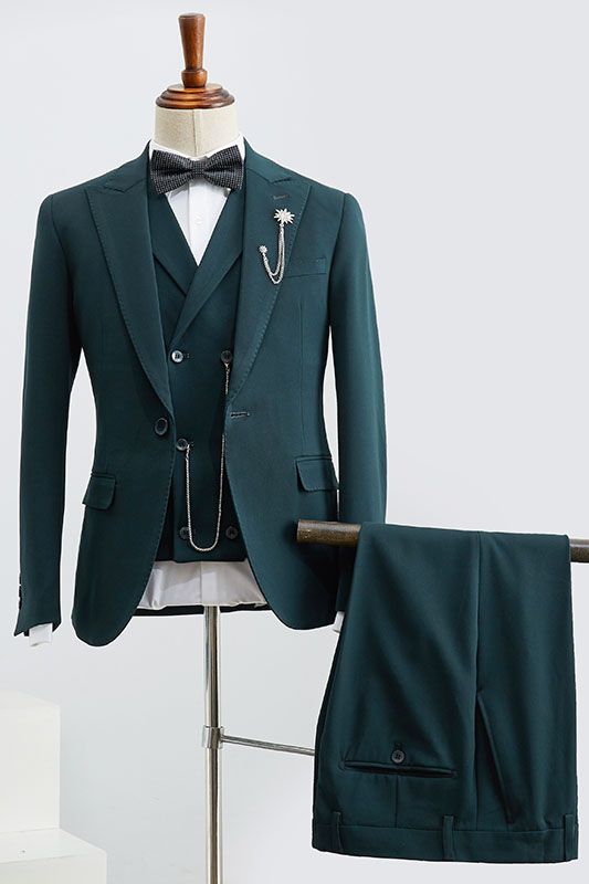 Dark Green Three Pieces Slim Fit Tailored Suit For Business