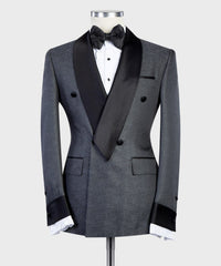 Dark Grey Double Breasted Shawl Lapel Best Fitted Men Business Suits