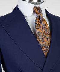 Double Breasted Peaked Lapel Close Fitting Stylish Men Dark Navy Business Suits