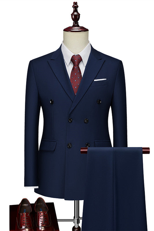 Dark Navy Double Breasted Peaked Lapel Men Suits