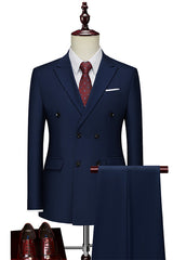 Dark Navy Double Breasted Peaked Lapel Men Suits