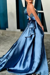 Dark Navy One Shoulder Prom Jumpsuits for Women with Train-27dress