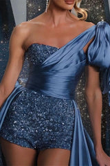 Dark Navy One Shoulder Prom Jumpsuits for Women with Train-27dress