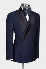 Shawl Lapel Double Breasted Dark Navy Wedding Suits