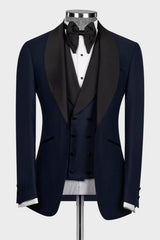 Dark Navy Shawl Lapel Three Pieces Wedding Men Suits