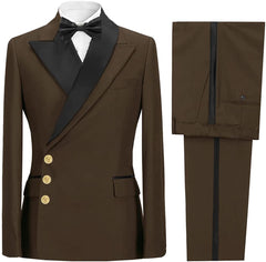 Deep Brown Peaked Lapel Close Fitting Men Suits For Prom