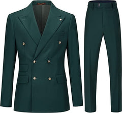 Deep Green Double Breasted Slim Fit Men Suits For Prom