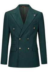 Deep Green Double Breasted Slim Fit Men Suits For Prom