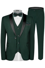 Deep Green Shawl Lapel Three Pieces Men Suits For Wedding