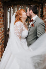 27DRESS Deep V-neck Long Sleeves Plus Size Ball Gown Wedding Dresses