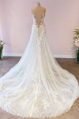 Delicate Lace Wedding Dress Straps Sleeveless Mermaid Bridal Gowns-27dress