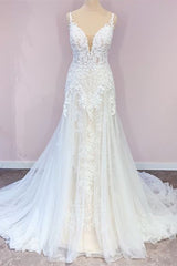 Delicate Lace Wedding Dress Straps Sleeveless Mermaid Bridal Gowns-27dress