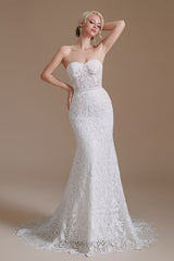 Detachable Bubble Sleeves Lace Wedding Dress Mermaid Long-27dress