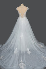 Detachable Lace Mermaid Wedding Dress With Cap Sleeves-27dress