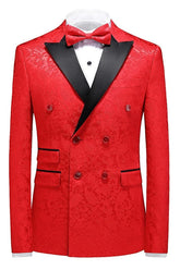 Double Breasted Three Pieces Jacquard Red Prom Suits