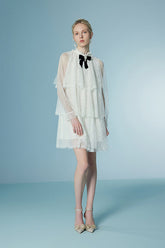 Elegant Long Illusion Sleeves Short Ruffles Dresses with Bow