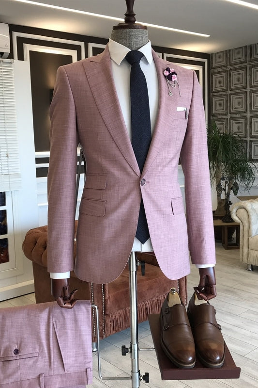 Dusty Peaked Lapel Two Pieces Glamorous Pink Prom Suits