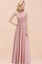Dusty Rose Halter Chiffon A-Line Bridesmaid Dress