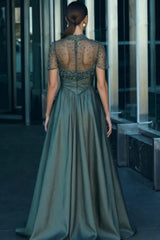 Elegant Beaded A-line Long Formal Dress with Pockets